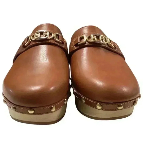 Sam Edelman Mule Clogs Shoes Women 7.5 38 Brown Kaye Vegan Leather Studs NEW - Picture 2 of 9